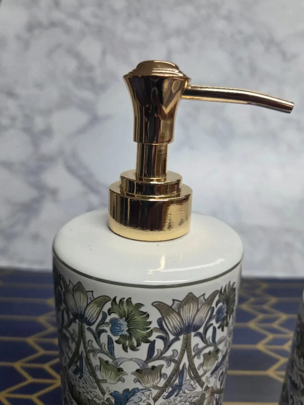 William Morris & Co 2 piece Lodden Vanity Set, Tumbler and Soap Dispenser